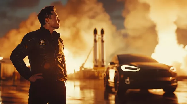 Innovativer Raumfahrt-Ingenieur vor Raketenstartplatz