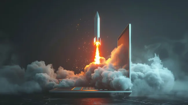 Innovativer Technologie-Rocket-Launch von Laptop