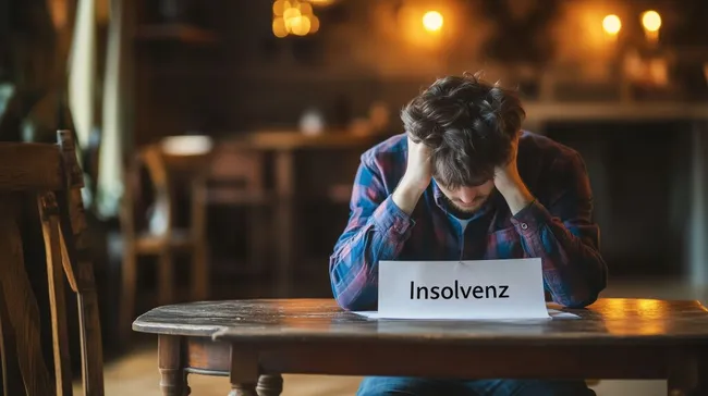 Insolvenz - Mann in Schwierigkeiten am Schreibtisch