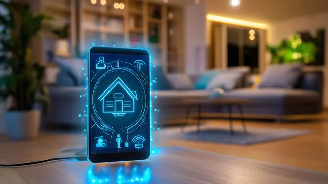 Intelligentes Zuhause: Futuristisches Smartphone-Display mit Smart-Home-Funktion