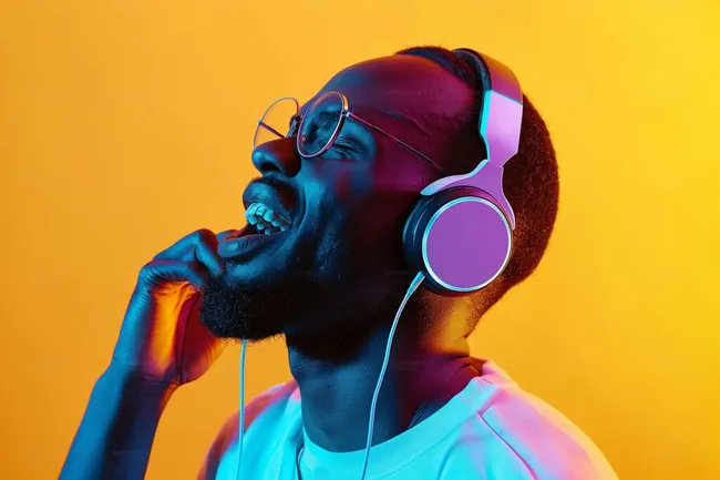 Intensiv färbiges Porträt eines Mannes mit Kopfhörern