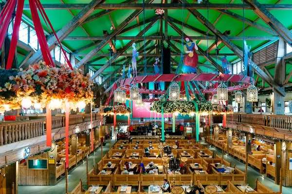 Interior of Augustiner Festhalle tent in the Oktoberfest 2019