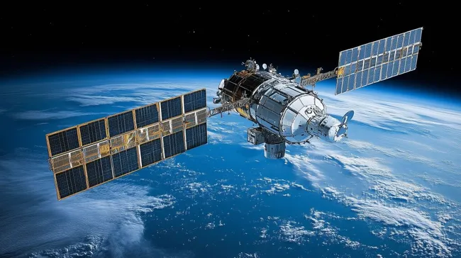 Internationale Raumstation vor Erdatmosphäre