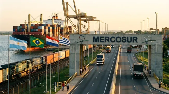 Internationaler Handelshafen mit bunten Containern und Flaggen