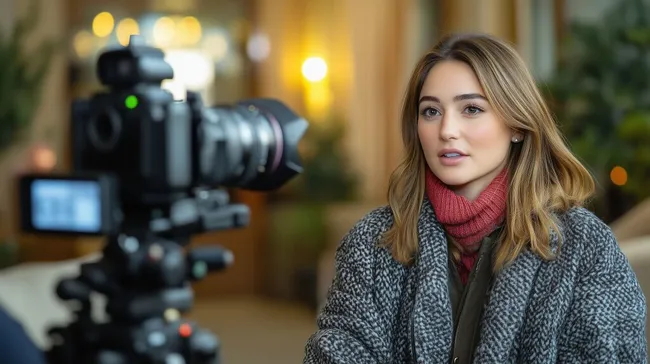 Interviewaufnahme einer jungen Frau im Freien