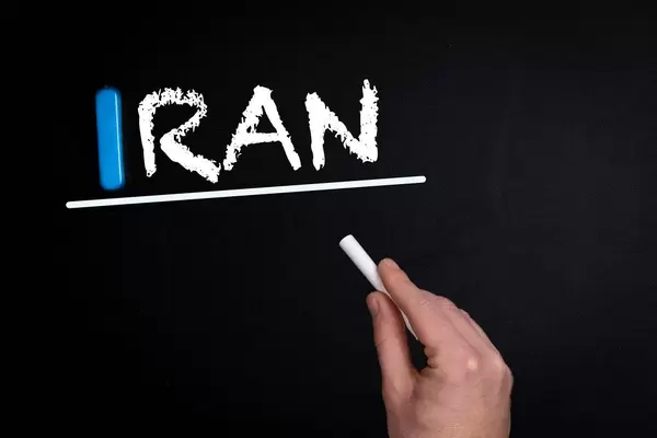 Iran text on blackboard