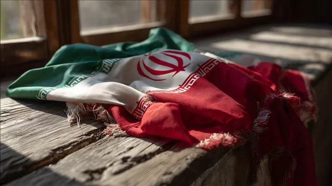 Iranische Flagge auf Holzboden ausgebreitet