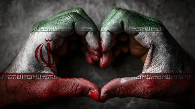 Iranische Flagge aus geballten Fäusten geformt