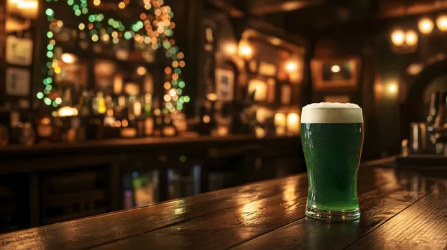 Irische Bar mit grünem Bier zum St. Patrick's Day