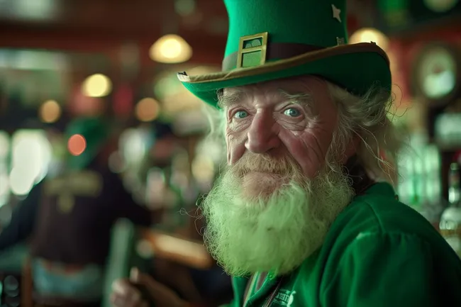 Irischer Leprechaun mit grünem Hut und Bart