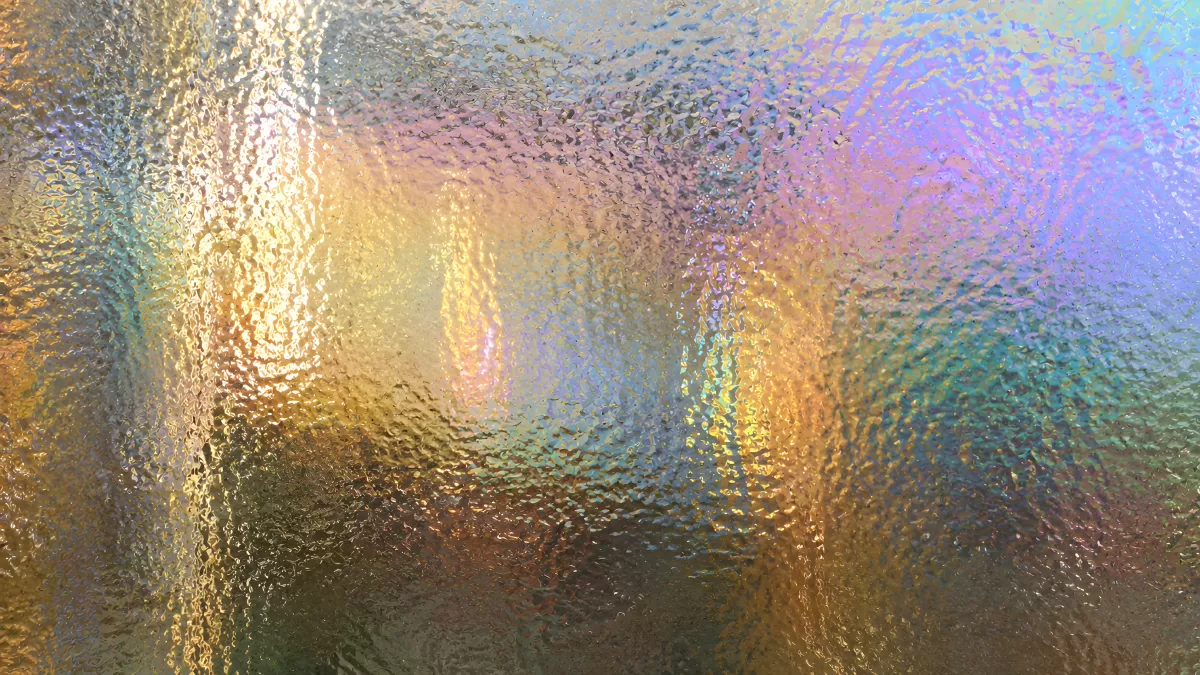 Irisierende Glasoberfläche mit Regenbogenreflexionen