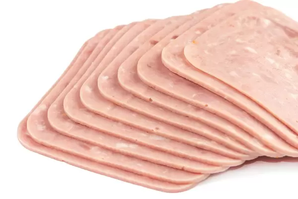 Isolated Sliced Square Ham above white background
