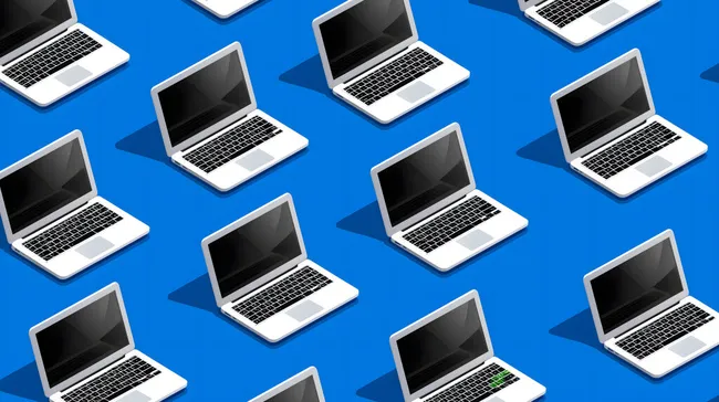 Isometrische Darstellung Laptops auf blauem Hintergrund