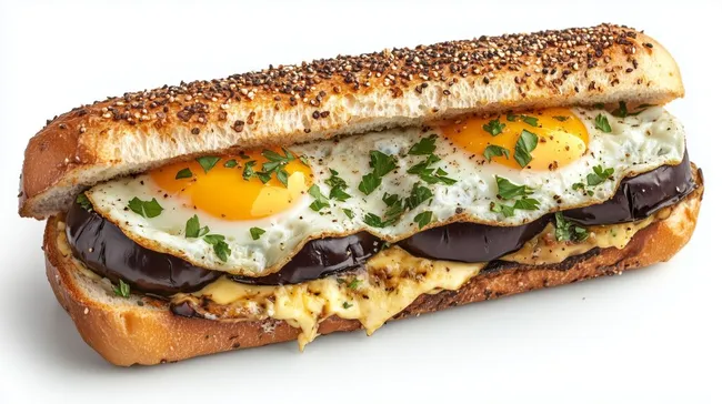 Israelischer Sabich-Sandwich mit Aubergine, Ei und Tahini