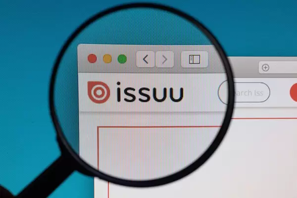 ISSUU logo under magnifying glass