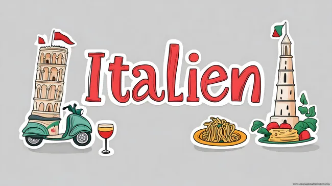 Italienische Architektur, Kulinarik und Motorroller in Illustration