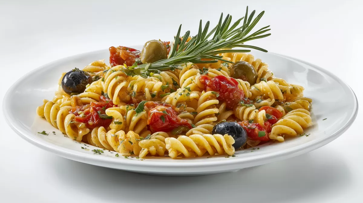 Italienische Buchweizen Nudeln mit Oliven und Tomaten