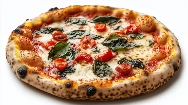 Italienische Capricciosa-Pizza mit Tomaten und Basilikum