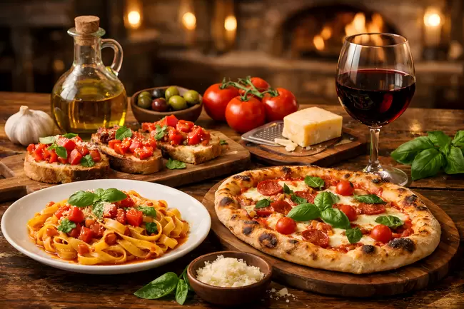 Italienische Küche: Pizza, Pasta und Wein