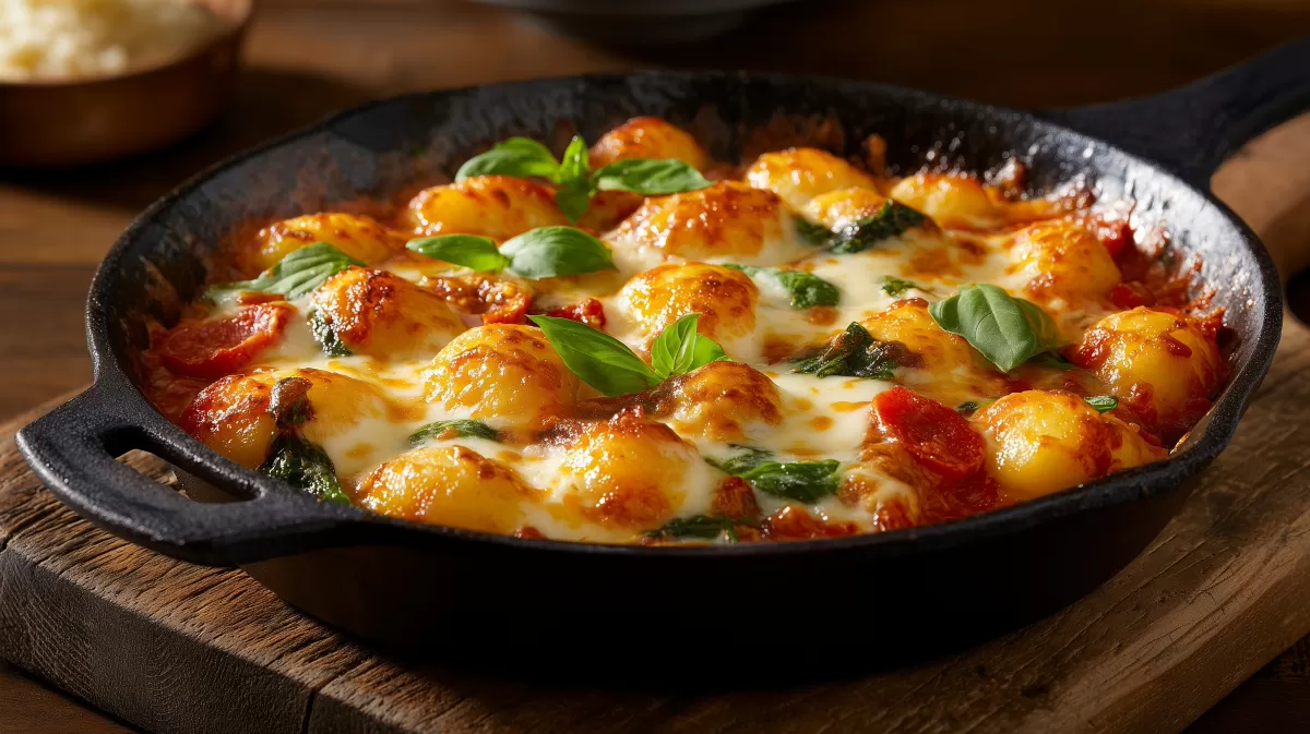 Italienischer Gnocchiauflauf in gusseiserner Pfanne