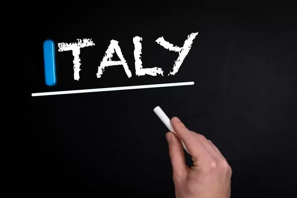 Italy text on blackboard