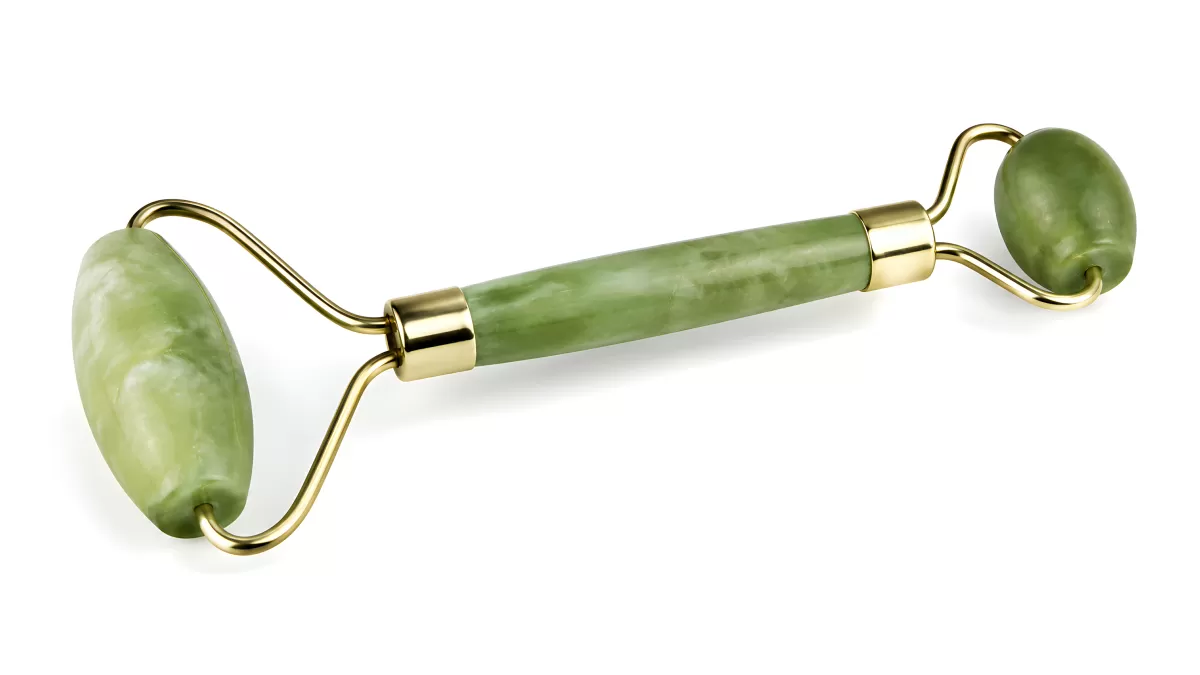 Jade-Roller mit Goldrahmen für die Gesichtsmassage