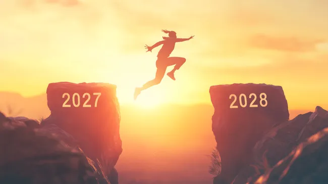 Jahreswechsel zwischen 2027 und 2028 - Sprung in eine neue Zukunft