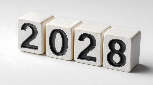 Jahreszahlen 2028 in Holzwürfeln - Minimalistische Illustration
