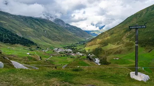 James Bond Street in Switzerland with a view of green valley and small village