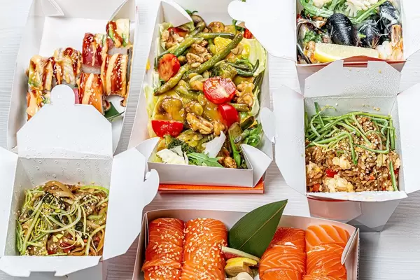 Japanese food set in cardboard boxes (Flip 2019)