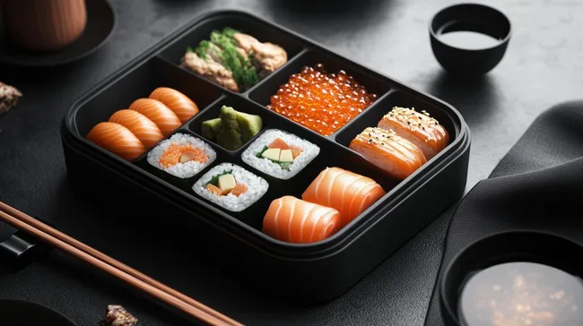Japanische Bento-Box mit Sushi und Kaviar