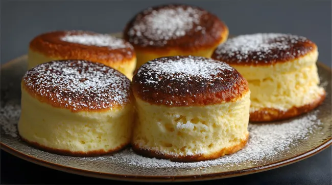 Japanische Soufflé-Pfannkuchen mit Puderzucker