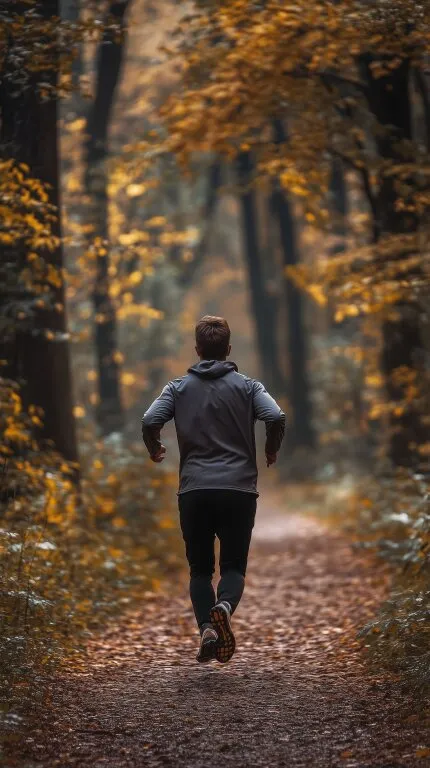 Jogger auf herbstlichem Waldweg