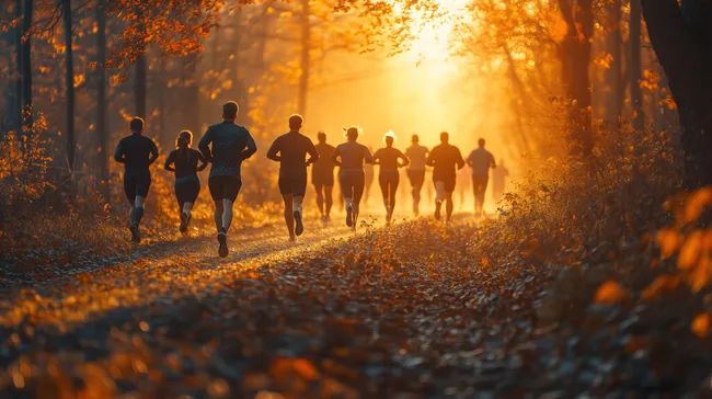 Jogger genießen Waldlauf bei Sonnenuntergang