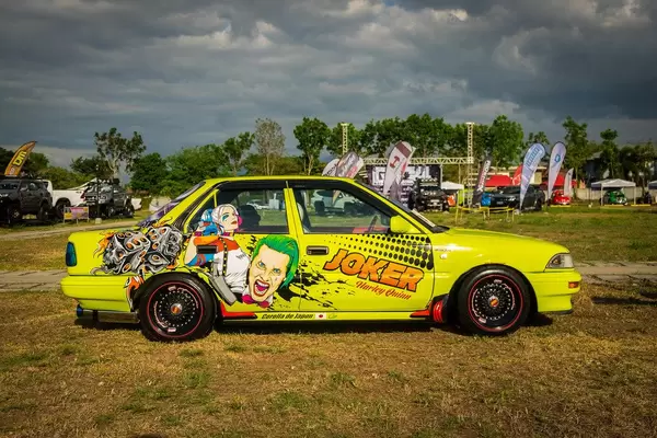 Joker decals on a Nissan Sentra