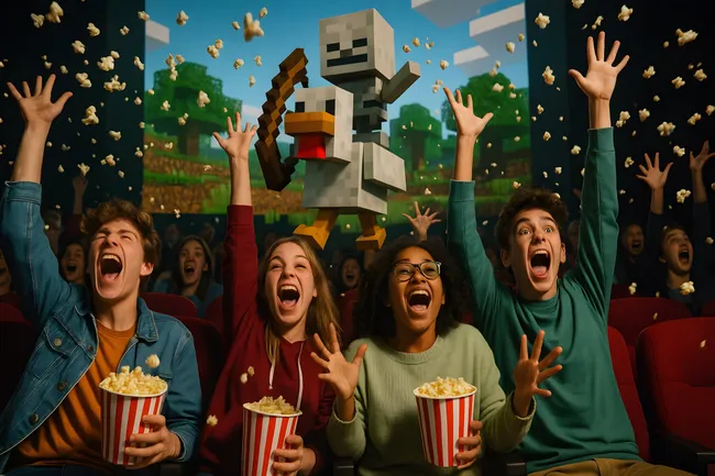 Jubelnd publizierende Jugendliche bei Minecraft-Filmpremiere