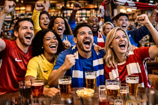 Jubelnde Fans in einer Bar beim Sport-Event