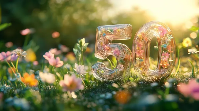 Jubiläums-Blumenwiese mit 50er Jahreszahl