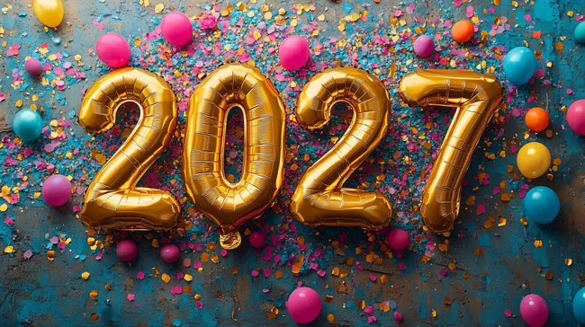 Jubiläums-Feier mit goldenen Zahlen und Konfetti