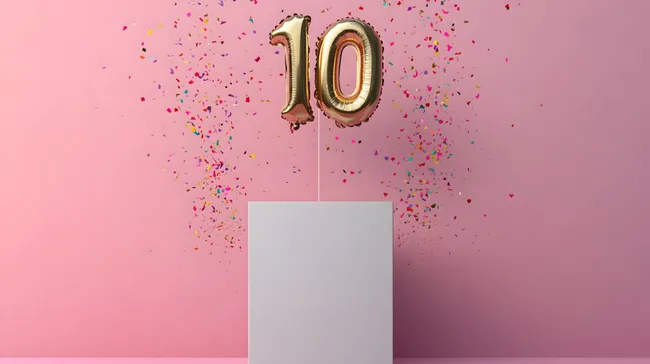 Jubiläumsfeier mit Luftballon und Konfetti