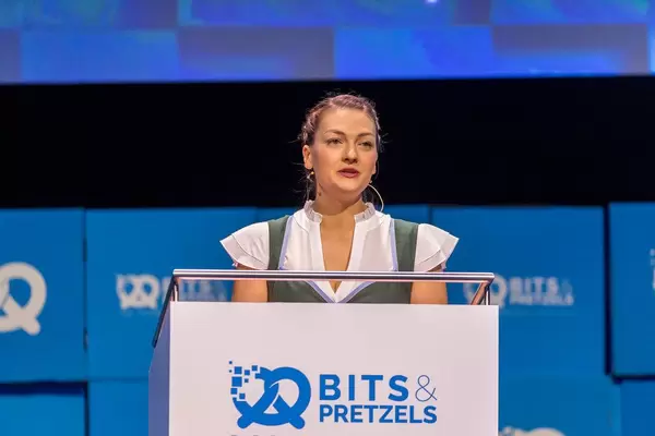 Judith Gerlach gives opening speech on the second Bits & Pretzels day and talks about technological progress in Bavaria, Germany
