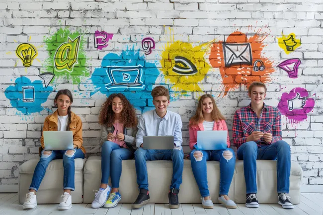 Jugendliche arbeiten am Computer in einem kreativen Umfeld