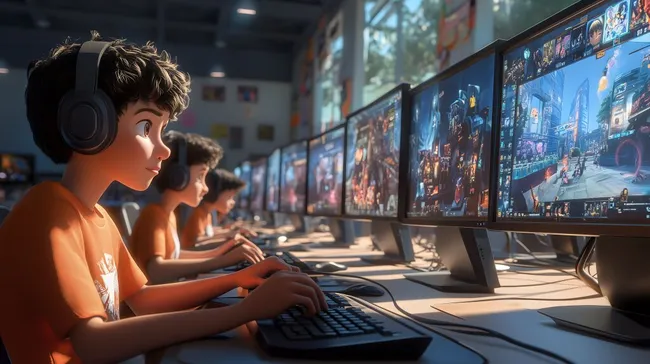 Jugendliche spielen Videospiele in Computerklasse