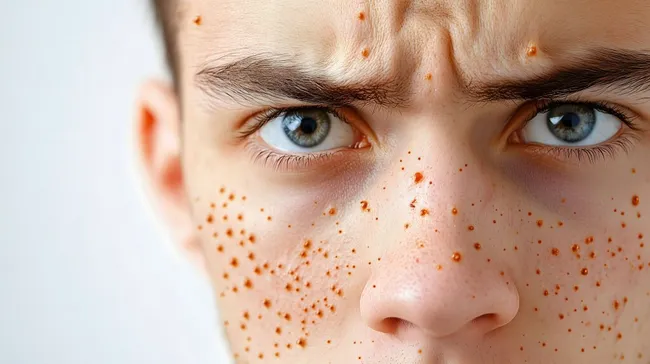 Jugendlicher mit auffallenden Gesichtsflecken