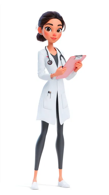 Junge Ärztin mit Klemmbrett in weißem Kittel