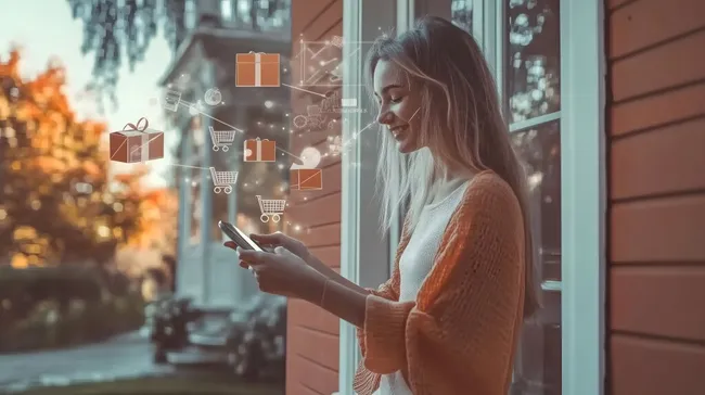 Junge Frau entdeckt Online-Shopping-Angebote auf Smartphone