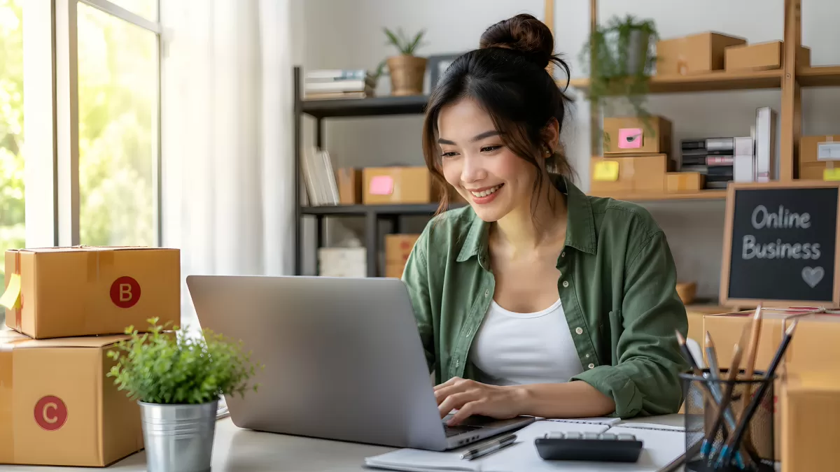 Junge Frau führt ihr Online-Business vom Homeoffice