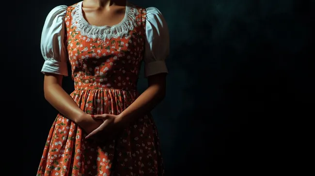 Junge Frau in traditioneller Tracht vor dunklem Hintergrund