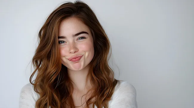 Junge Frau macht fröhliche Grimasse