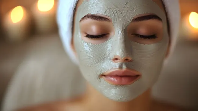 Junge Frau mit Gesichtsmaske im Kerzenlicht